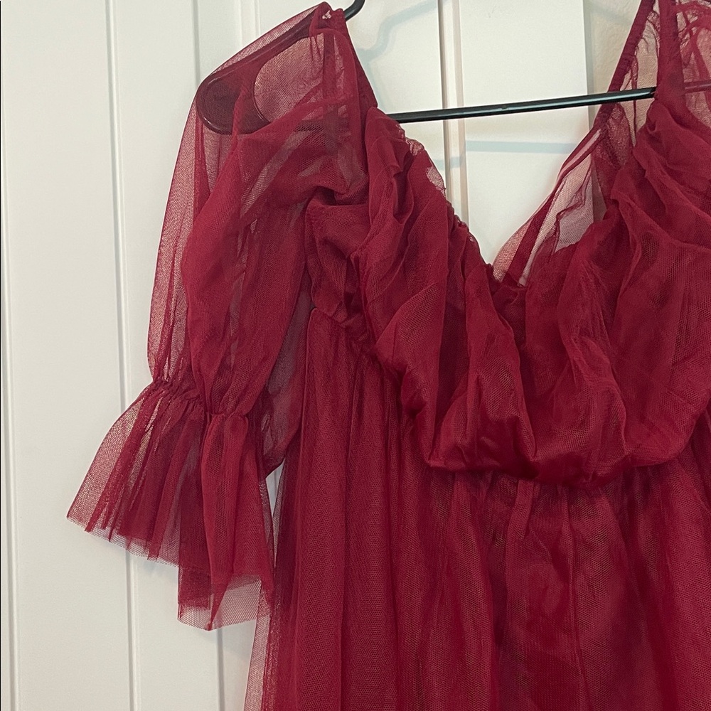 Ever Pretty Deep Red Tulle Gown - Picture 4 of 5